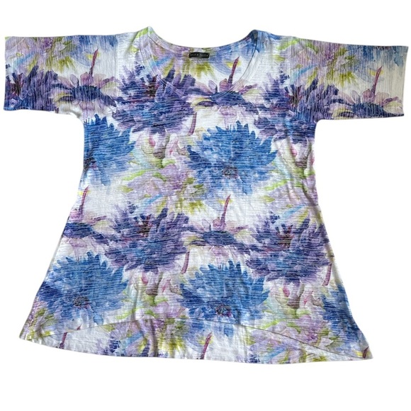 Nally&Millie USA Women’s Short Sleeve Top Burn Out Watercolor Floral Print XL - Picture 1 of 8